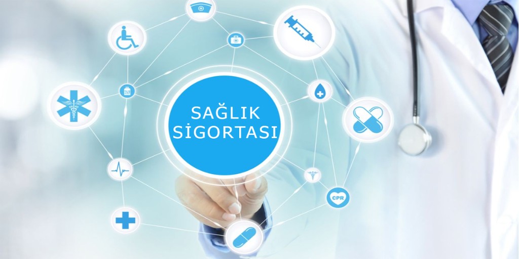 Sağlık sigortası — doktor ve tıbbi ikonlar ile tanıtım görseli
